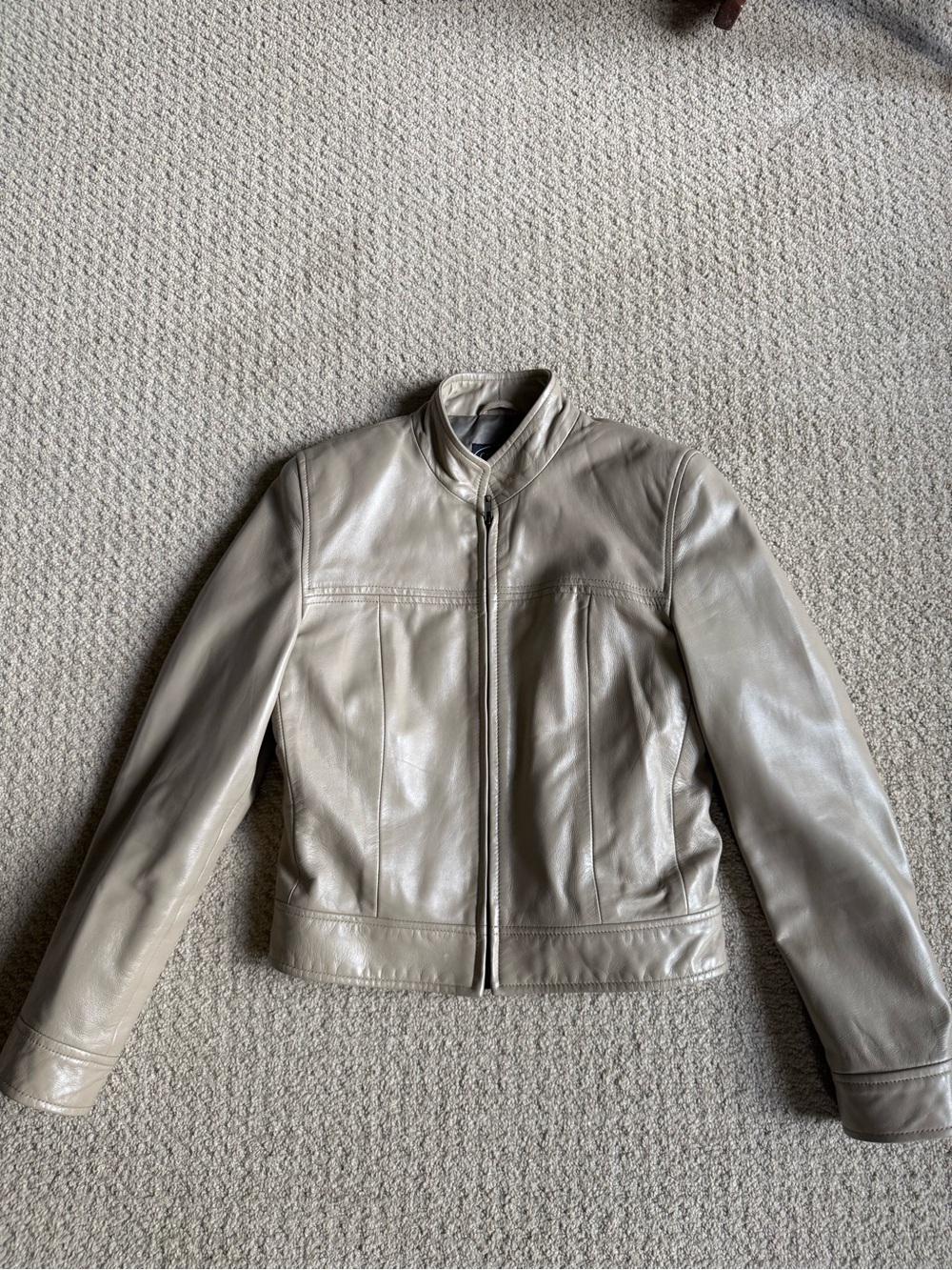 Women’s Beige Leather Zip Jacket